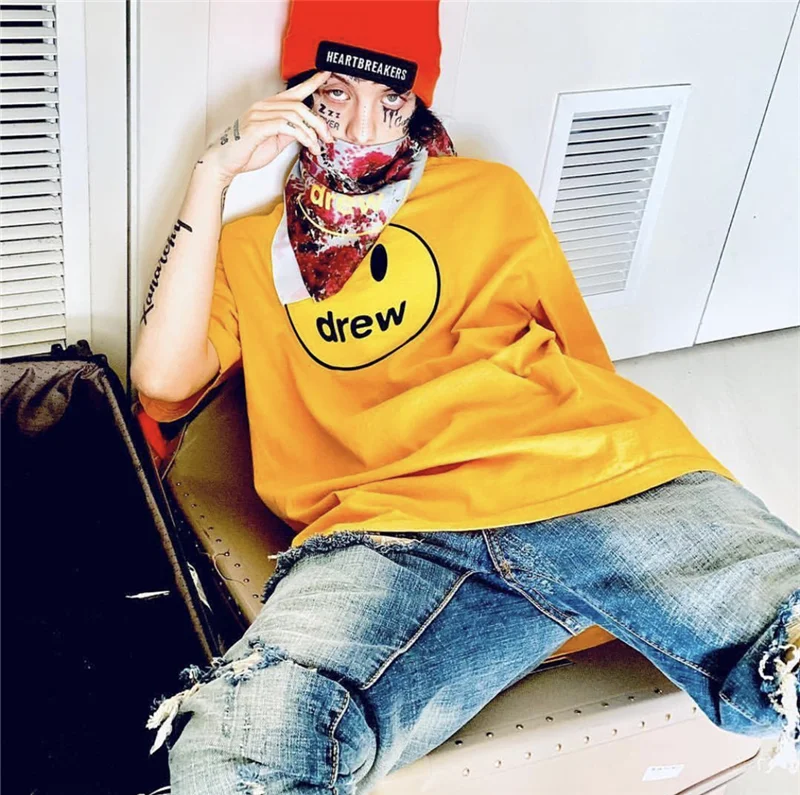 Футболка Drew Justin Bieber Smiley в стиле хип-хоп Мужская футболка большого размера летняя