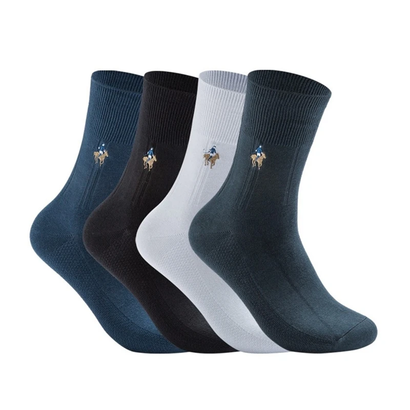 Autumn/winter new double-needle men's socks combed cotton high-grade business embroidered cotton socks