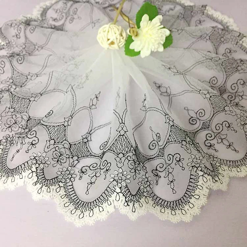 

18CM Wide Tulle Mesh Two-color Lace Embroidery Satin Ribbon Wedding Dress Headscarf Cloth Household Fabric Sewing Decoration
