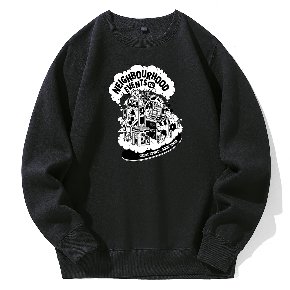 

Neighborhood Great Event Good Time Printed Hooded Thick Fleece Streetwear Warm Comfortable Men Hoody Oversized Soft Male Hoody