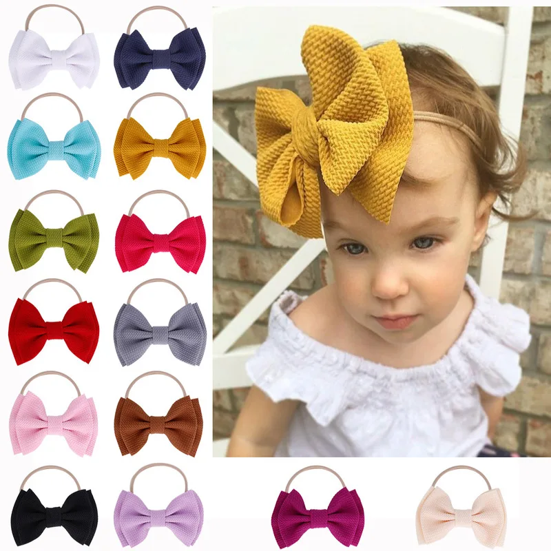

Baby Headbands Cloth Boys Girls Turban Baby Headwrap Newborn Nylon Bow White Black Red Pink Green Skin Khaki Hair Accessories