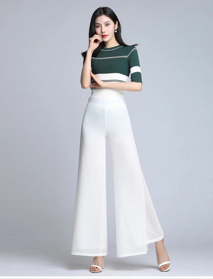 Dance Pant High Quality Solid Chiffon Double deck Long Pants Women's Trousers Cross Casual Wide Leg | Тематическая одежда и