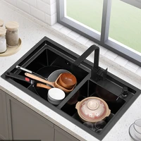 black thickened 304 stainless steel vegetable sink stainless steel manual sink step double sink under counter basin kitchen sink