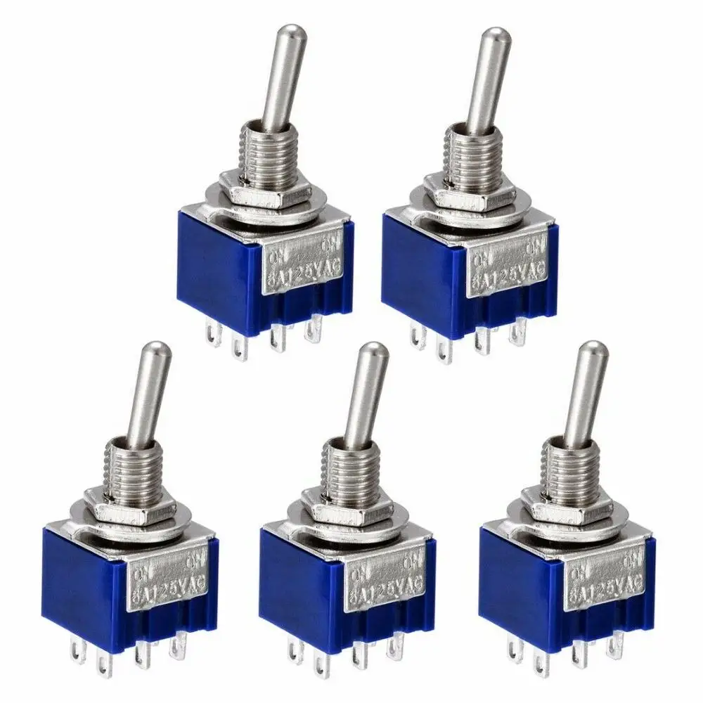 5 шт. миниатюрный переключатель двухполюсный двойной DPDT (MTS202)-ON 120VAC 6A 1/4 дюйма