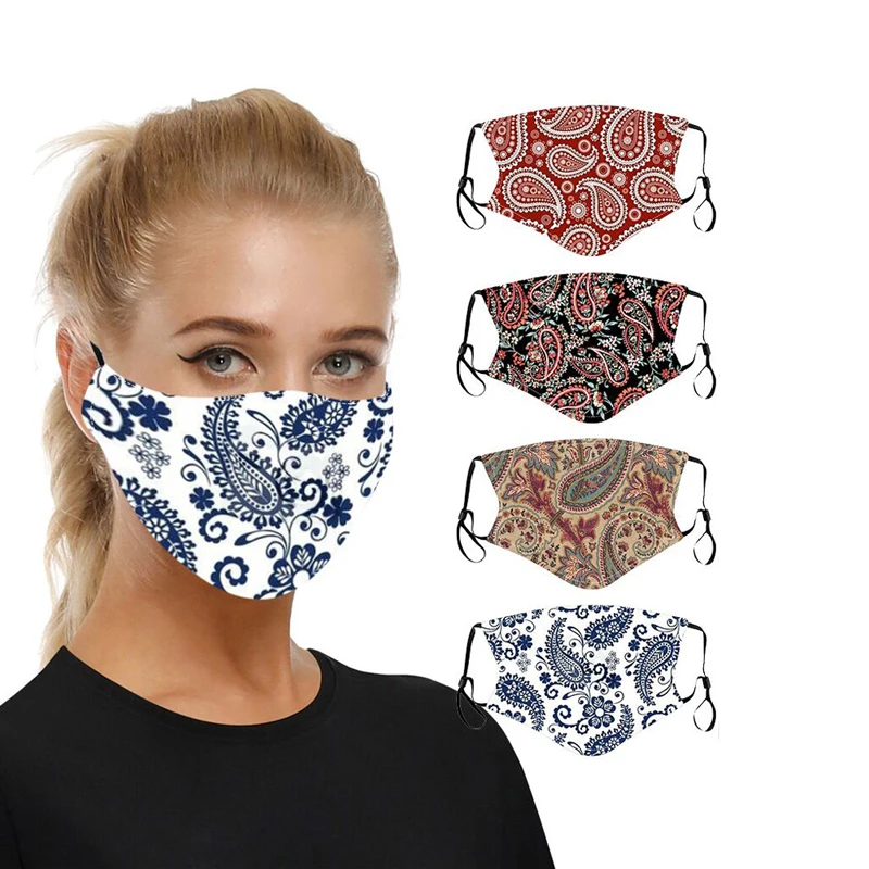 

Vintage Flower Masks Insertable Filters Face Mask Adjustable Cotton Mouth Mask Women Washable Windproof Mask mascarilla mujer