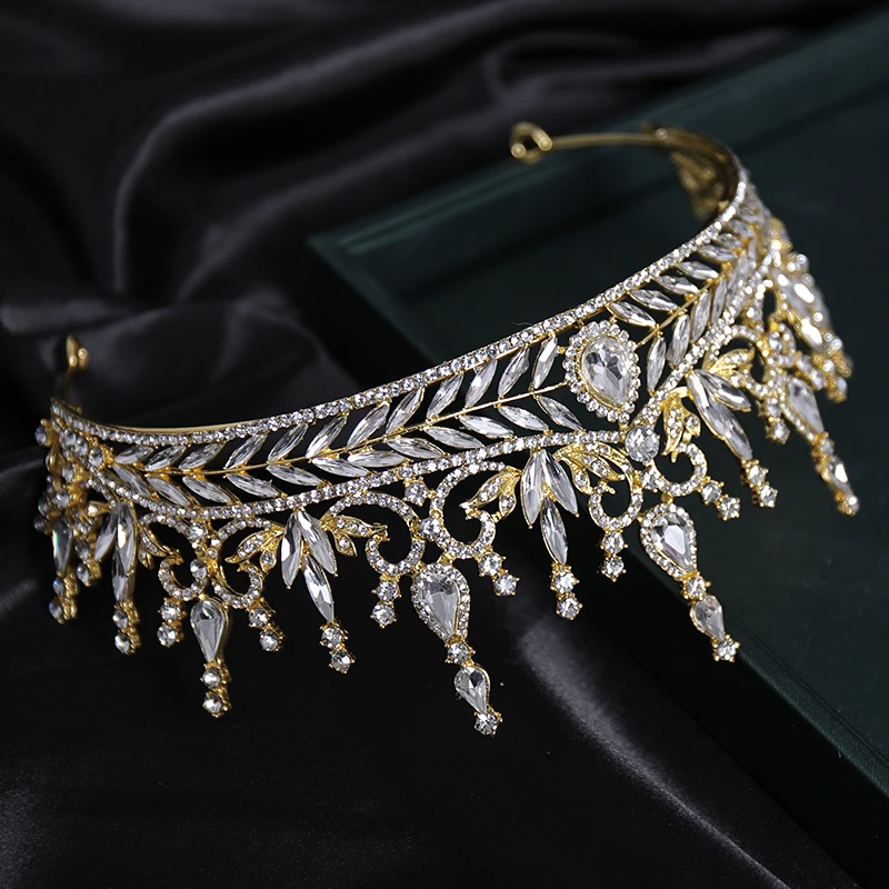 Forseven Fashion Crystal Golden Red Baroque Bridal Crown Wedding Accessories Ladies Party Headdress Bride | Украшения и