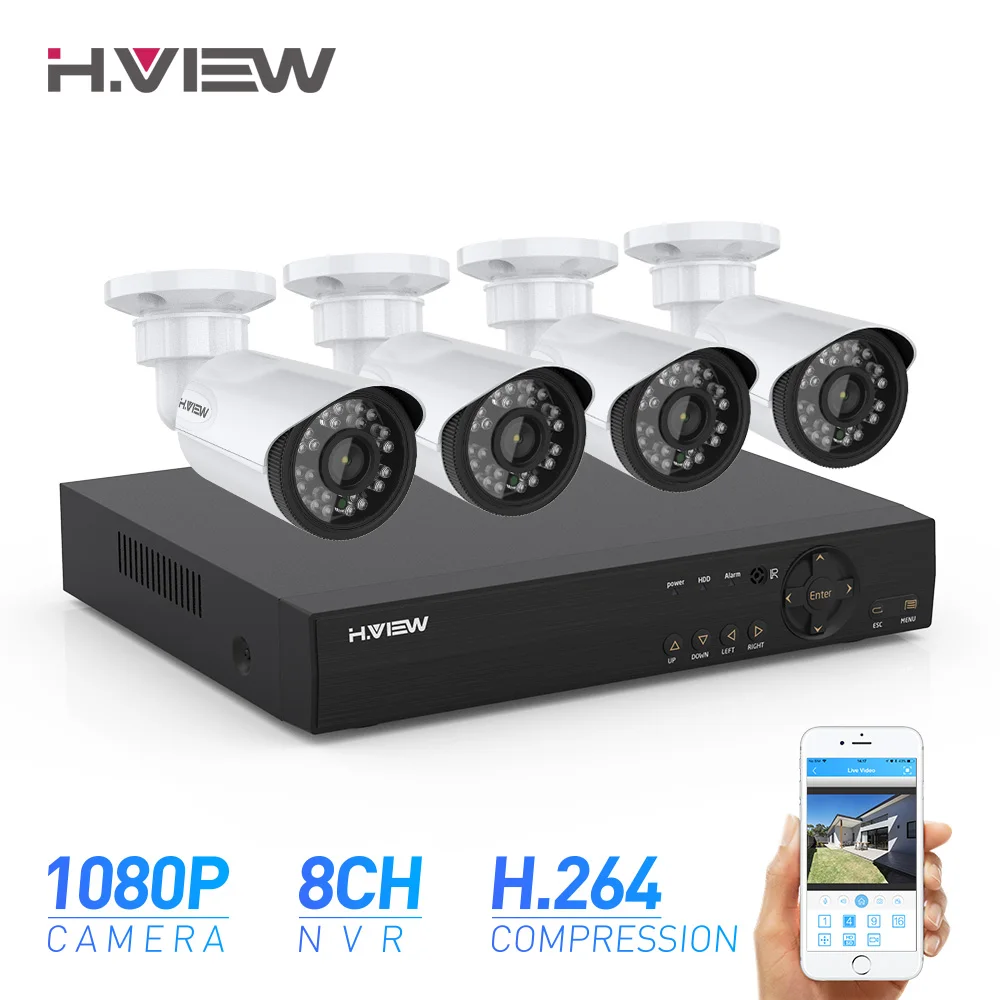 H.VIEW 8ch CCTV комплект видеонаблюдения 4 камеры s комплект наружного наблюдения ИК камера безопасности Система видеонаблюдения DVR комплекты