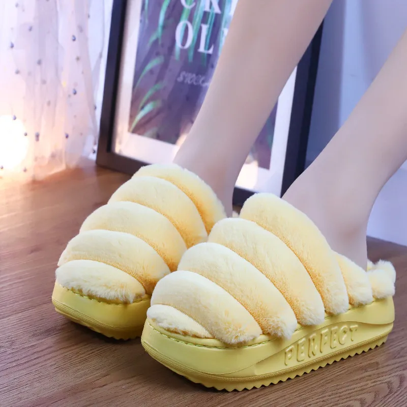 Womens Furry slippers Fashion Platform shoes Autumn Winter Anti-skid Warm Fur For Indoor Home Slippers Dropshopping