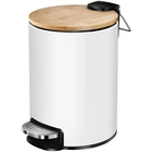 Нержавеющаясталь мусорный бак с бамбуковой крышкой 3L шаг-контейнер для мусора мусорное ведро для Кухня Ванная комната Спальня белый