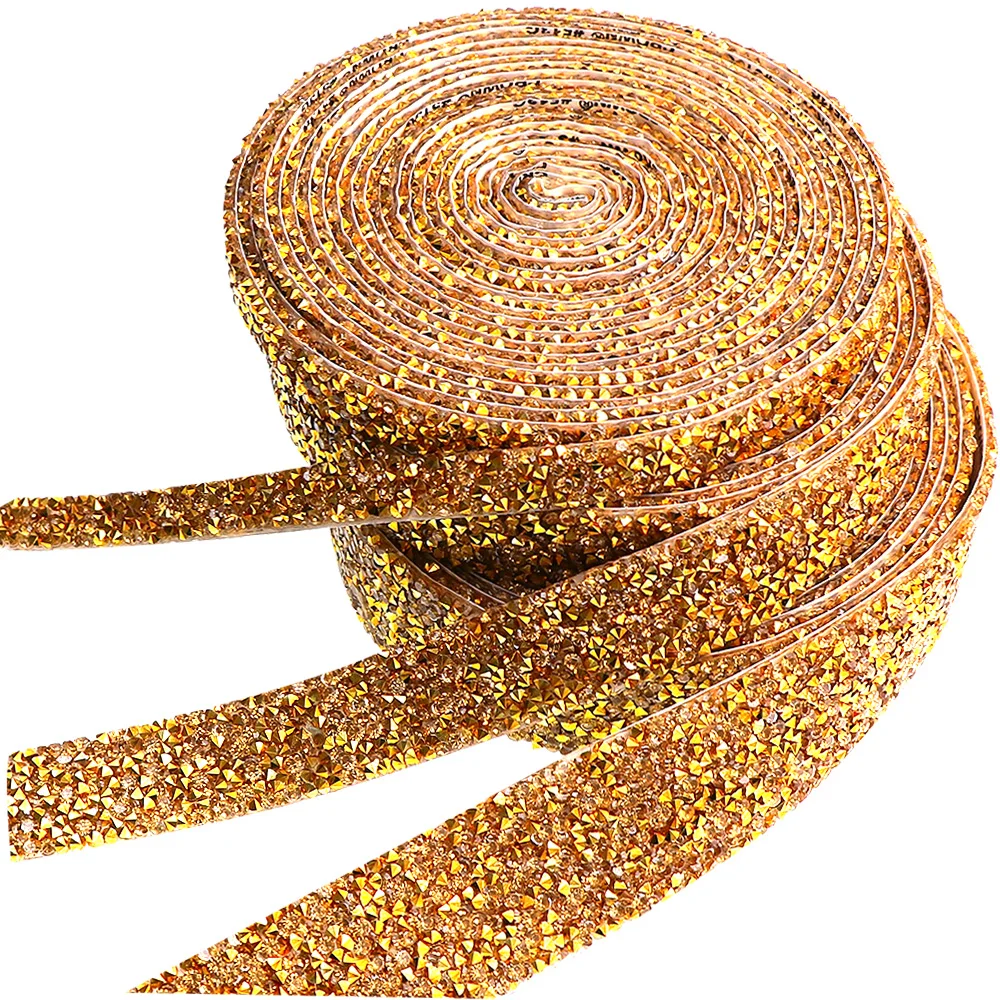 

1 Yard/Bag Width 1/2/3 cm Golden Resin Rhinestone Tape Trimming Shiny Crystal Rhinestone Hot Fix For DIY Shoes Banding Garment