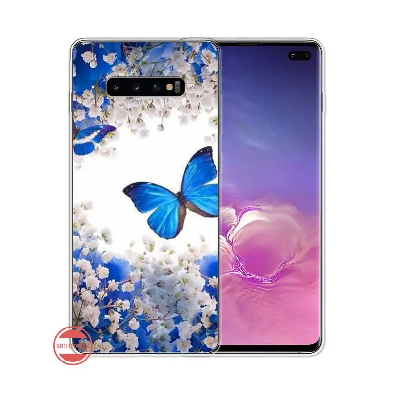 

Bling blue butterfly Phone Case For Samsung Galaxy S5 S6 S7 S8 S9 S10 S10e S20 edge plus lite