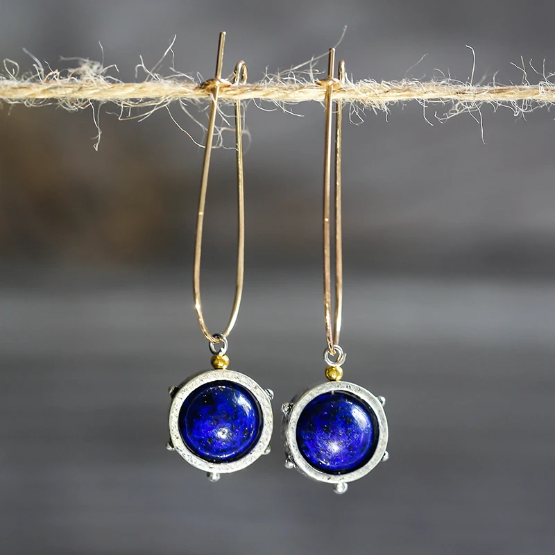 Классические винтажные полимерные серьги из синего камня для женщин ювелирные