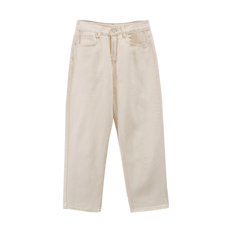 

2021 Women white jeans waist new port flavour restoring ancient ways straight loose thin joker leisure trousers