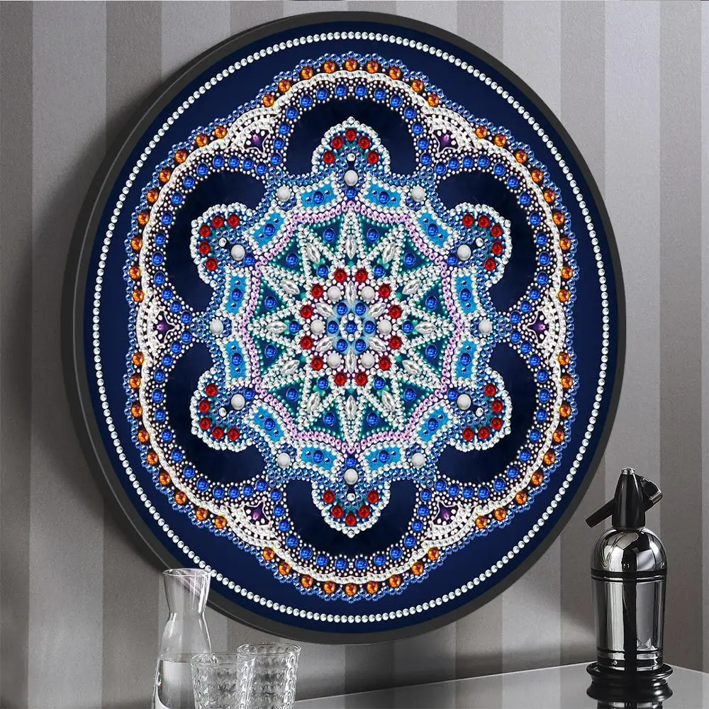 

2Pcs Mandala Pattern Mural Tessles Diamond Painting With Round Frame 5D DIY Diamond Embroidery Cross Stitch Home Wall Decor Gift