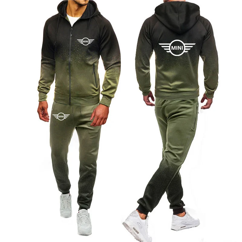 

2020 The New Spring Autumn Tracksuit Suit Mini car Logo Casual Gradient Cotton High Quality Men's jacket hoodie pants 2Pcs suit
