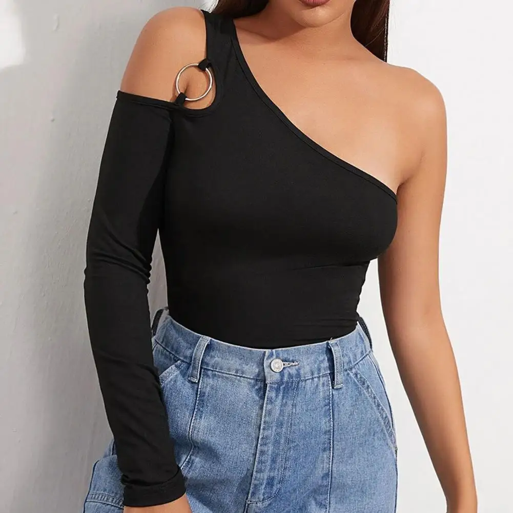 Новая стильная Женская Сексуальная Асимметричная футболка с вырезом и длинным