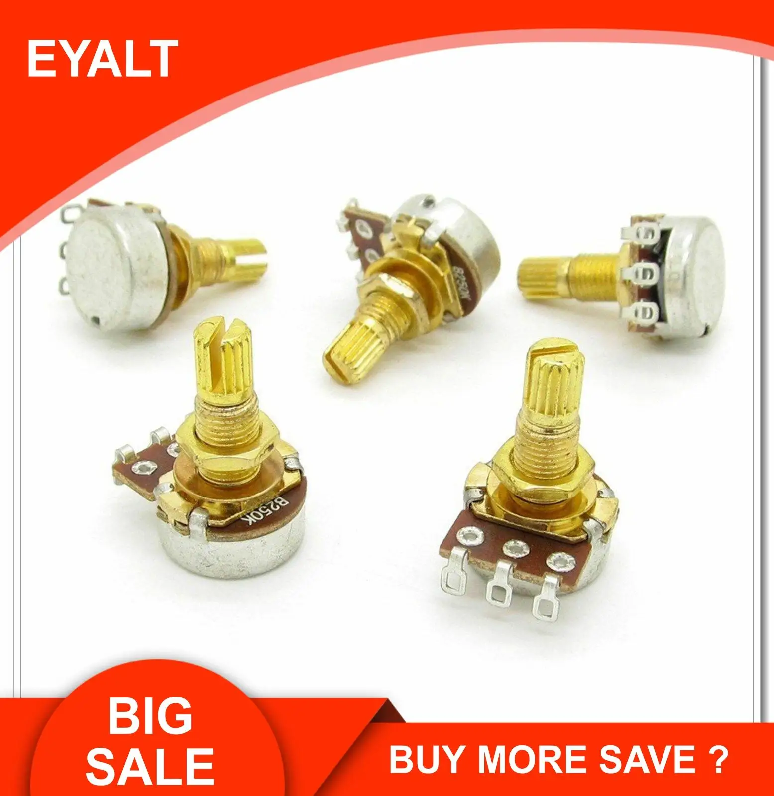 

5 PCS GOLD Guitar Potentiometer B250k Split Shaft Pots Audio Tone Switch Control Parts