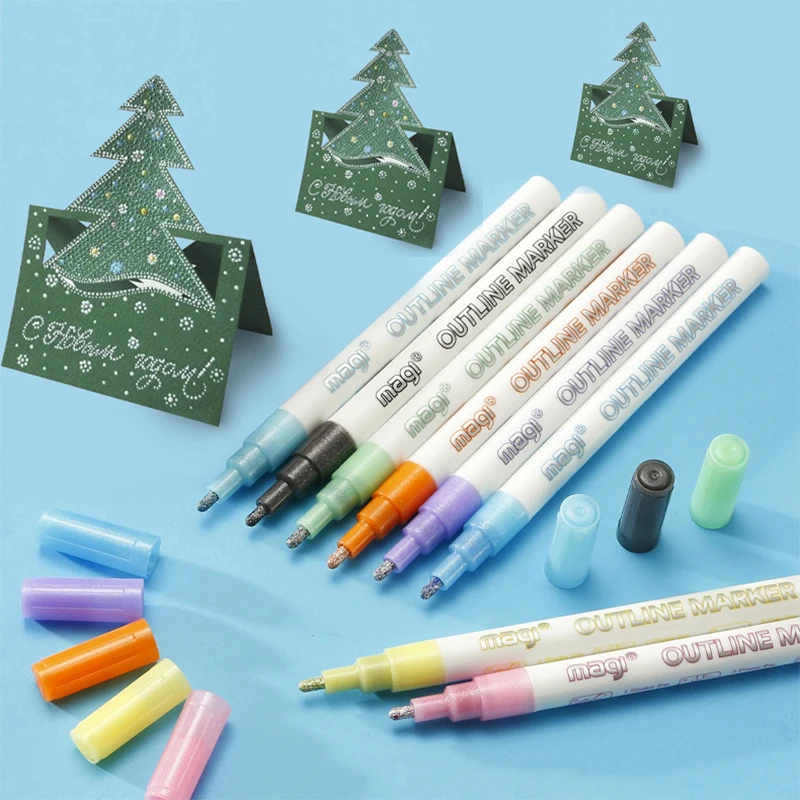 

8Color Dream Fluorescent Pen Mark Painting Color Double Line Outline Pen DIY Hand Account Pen Poster Greeting Card Art School