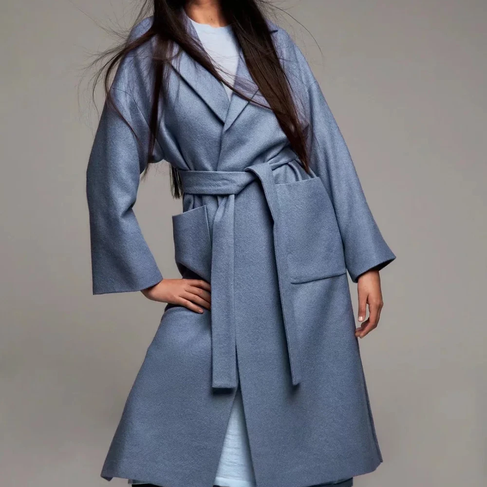 Осень 2021 женские винтажные Свободные шерстяные длинные пальто xikom с V-образным