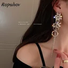 Новинка 2021 года, Серебристые серьги Ropuhov с кисточками в Корейском стиле с цветком из бриллиантов, европейские тонкие серьги с длинным лицом и индивидуальным универсальным дизайном