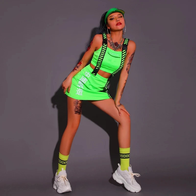 Женский костюм для чарлидинга Rave летняя одежда в стиле хип-хоп зеленая