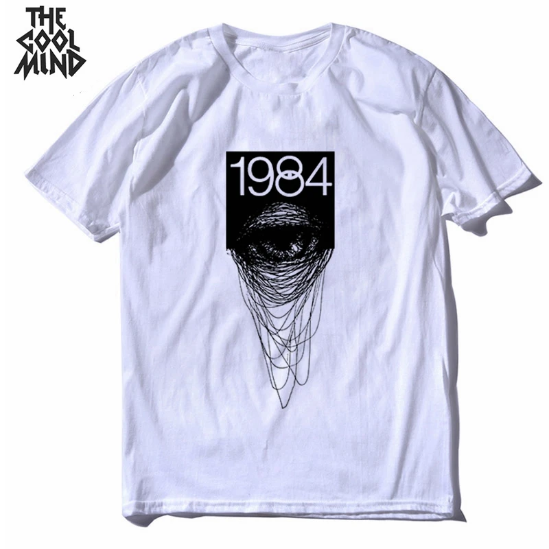 

COSMIC 100% cotton streetwear cool 1984 eys print men T shirt casual loose head print men t-shirt o-neck tshirt men tee shirts