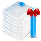 Вакуумная компрессионная сумка для хранения, Домашний Прозрачный органайзер для подушек и одеял, компактный дорожный ручной насос, набор компрессионных пакетов