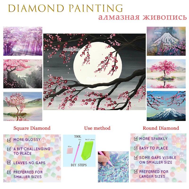 

Diamond Art Painting Natural Landscape Pink Flowers Trees Cross Stitch Rhinestones Square or Round Diamond Home Rooms Decoration