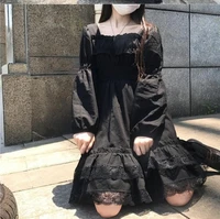 womens black dresses elegant long sleeve gothic style lolita dress female clothing harajuku kawaii goth midi dress 2022 emo rob