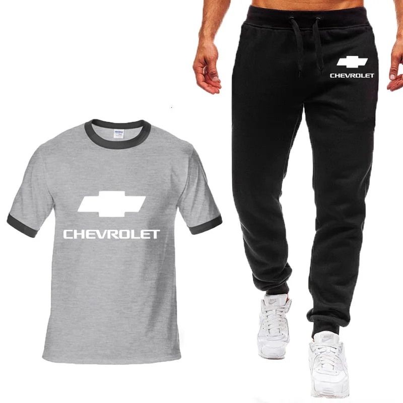 

2020 new Summer Mens Short sleeve Chevrolet Car Logo Casual T-Shirt high quality Cotton Men T-shirt+shorts suit 2pcs