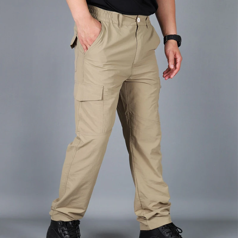 

Thoshine Brand Summer Men Casual Cargo Pants Thin Pockets Outdoor Quick Dry Breathable Waterproof Military Tactical Trousers