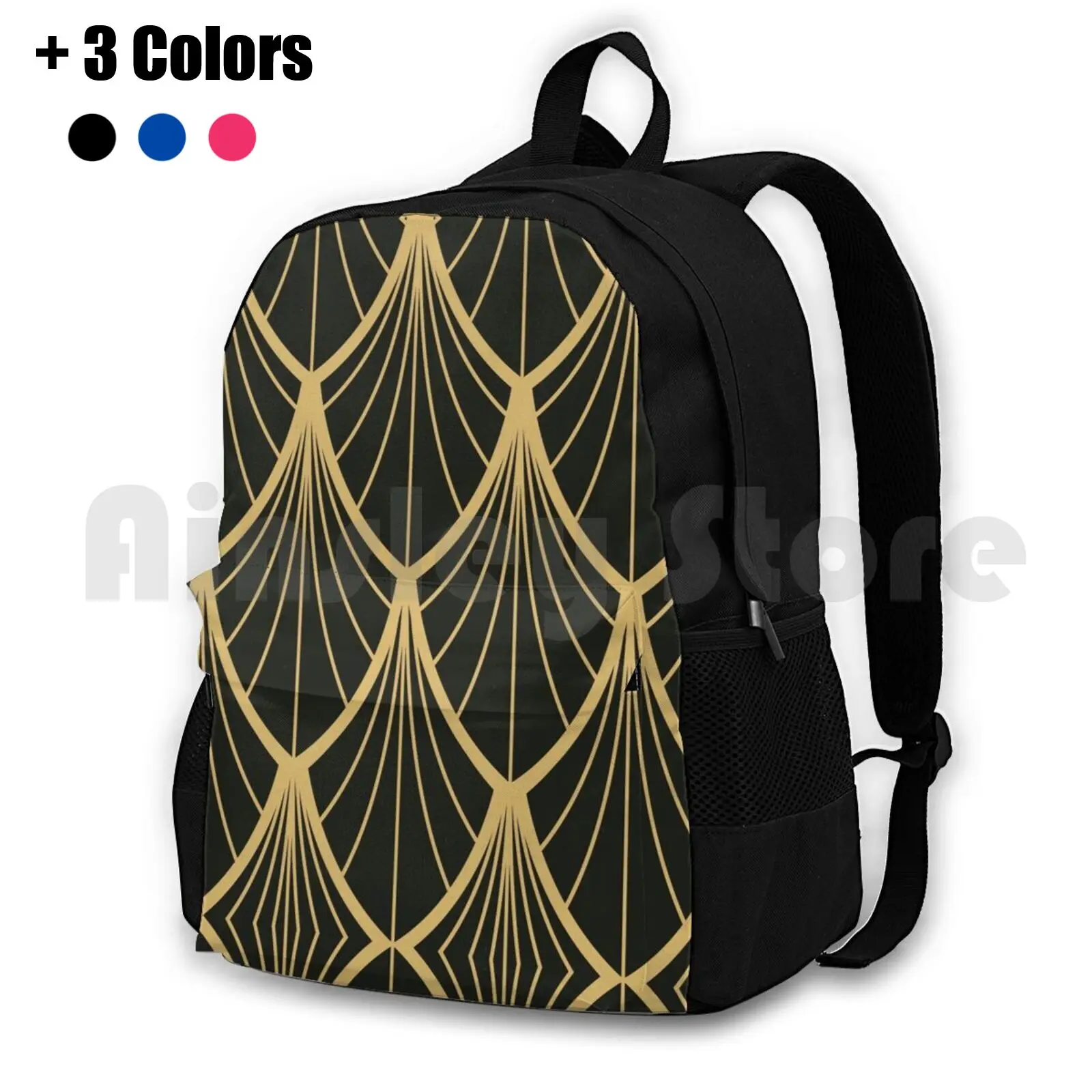 

, Art Deco , Gold , Black , Fan , Pattern , Chic , Vintage , Modern , Trendy , Beautiful Outdoor Hiking Backpack Riding
