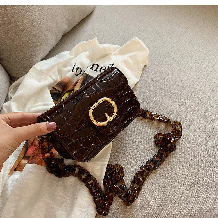 New Crocodile Chain Crossbody Bags for Women Acrylic Chain Women's Bags PU Leather Handbags Clutch Purse Bolso femenino