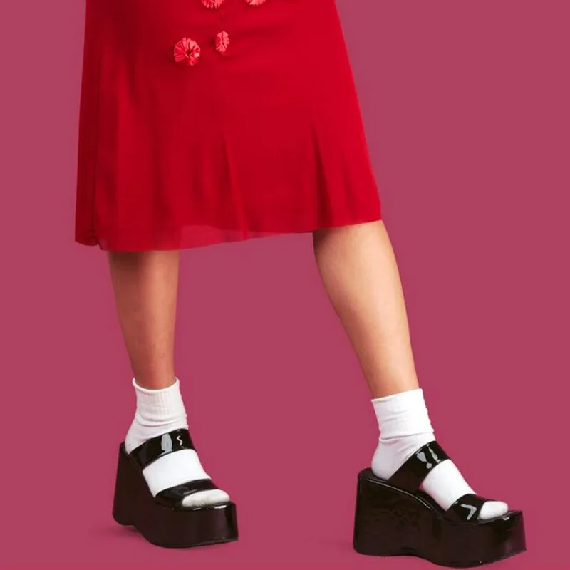 

2021 Plus Size 42 Shoes Women High Platform Black Gothic Cosplay Comfortable Wedges Heels Sandal Slippers Summer Outdoor Slides