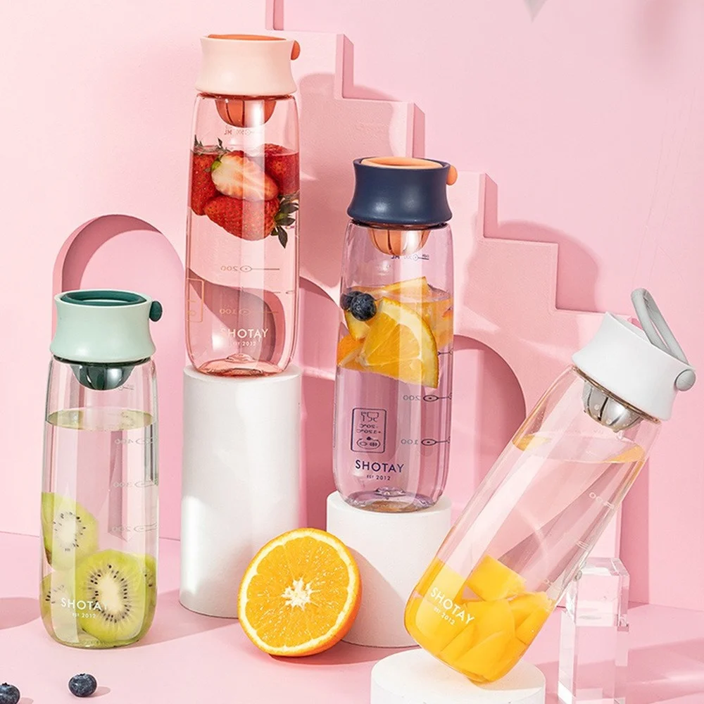 

Sport Plastic Water Bottles with Tea Strainer Transparent Portable Reusable Students Summer Outdoor Office Drinking Bottle