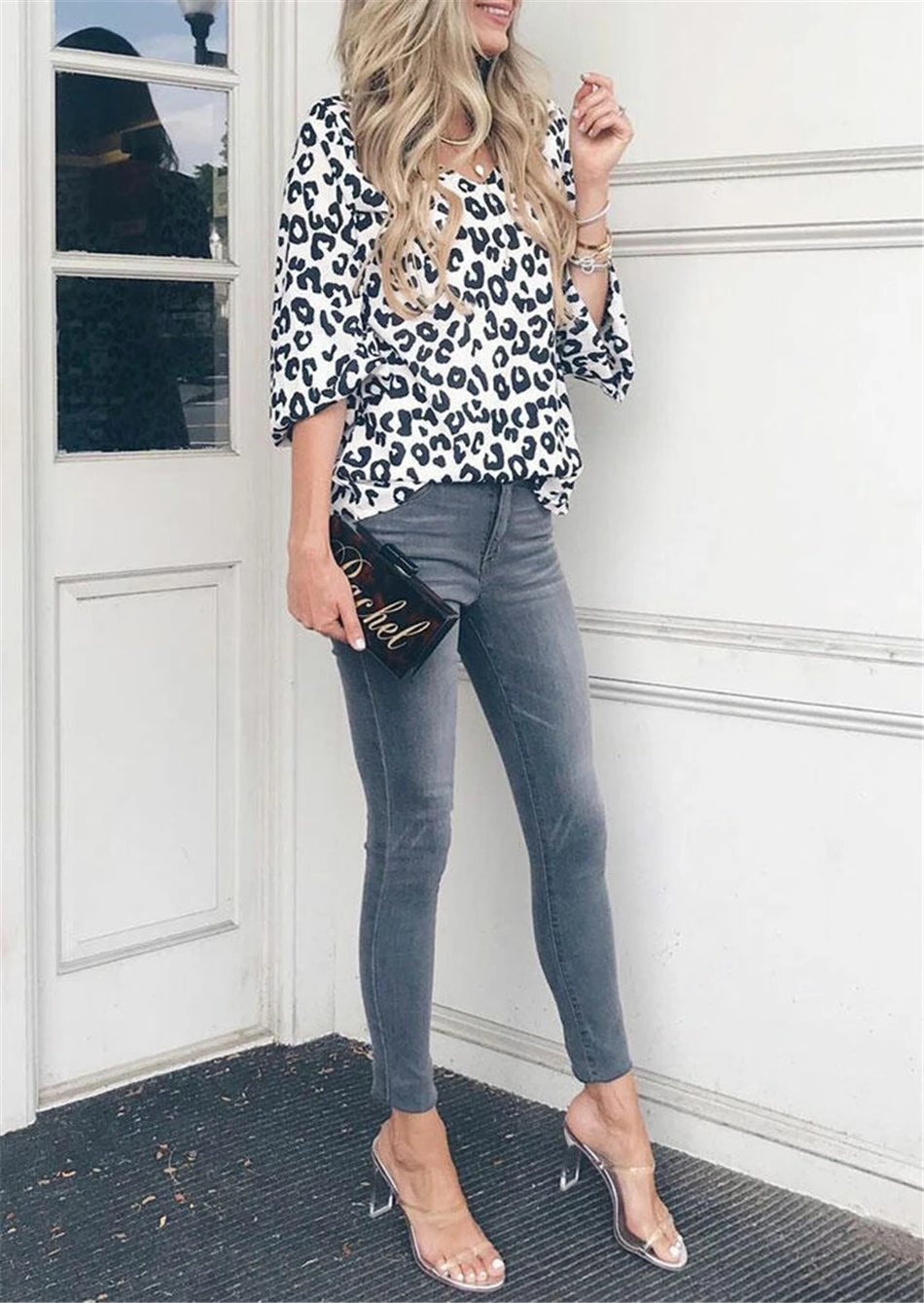 

Leoaprd V Neck Top Long Sleeve Woman T Shirt Casual Summer Autumn Tops Tee For Women Clothes Pop New Female blusas