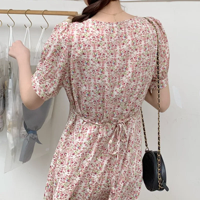 

2021 Summer New Women Clothing Fashion Print Slim Mini Chiffon Dress Female Short Sleeve Sexy Strappy Dress Vestidos De Mujer
