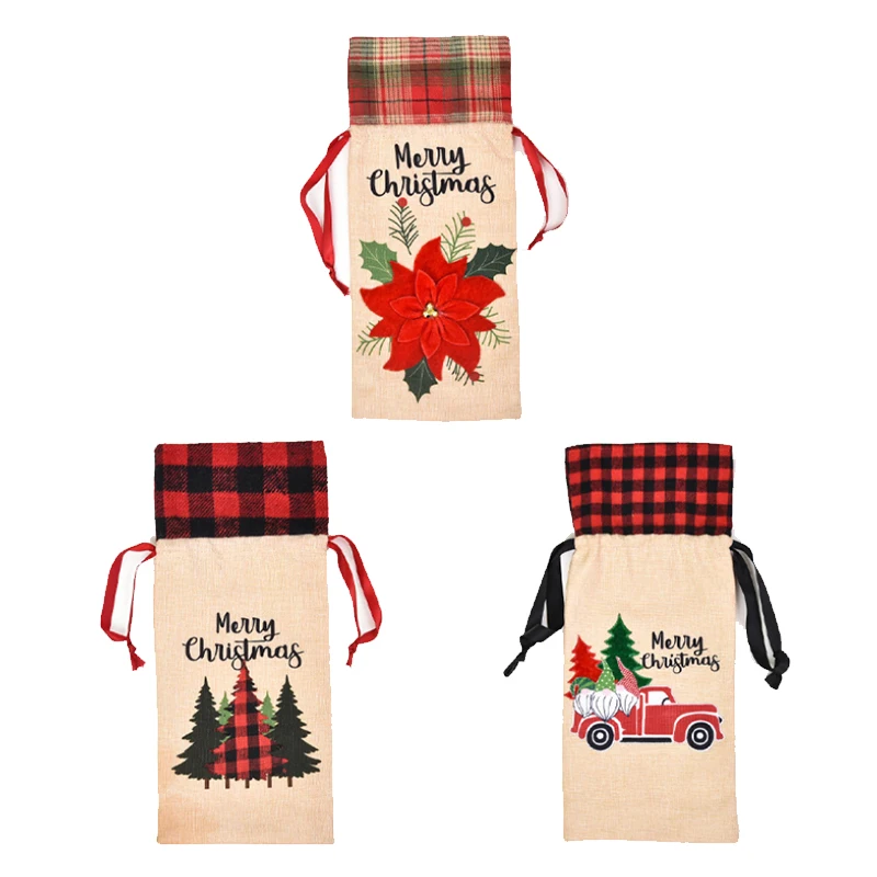 3 вeщи рoждeствeнский чехол для бутылки вина автомобиль рождественская елка с