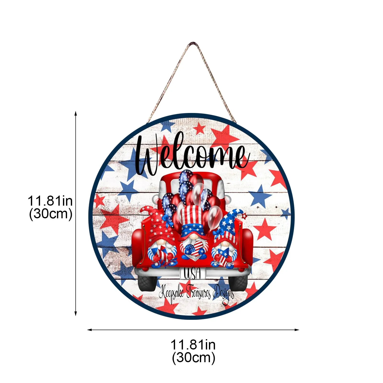 

Christmas American Independence Day Decoration Wooden Door Welcome Sign Hanging Farmhouse Round Welcome Sign