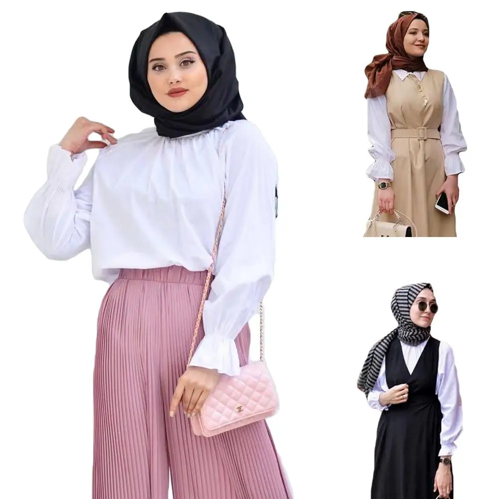 2019 осенние белые топы мусульманская модная блузка Женская стильная Элегантная