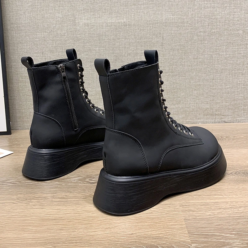 Leather Fashion short Boots Women's Autumn/Winter 2021 New Wild Thick-soled Motorcycle Boots Single Boots Chunky Shoes High