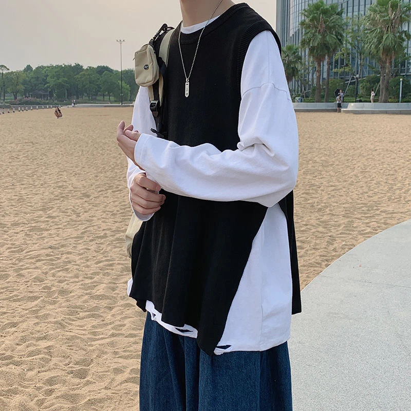 Осенний корейский свитер жилет мужской Модный повседневный вязаный пуловер с