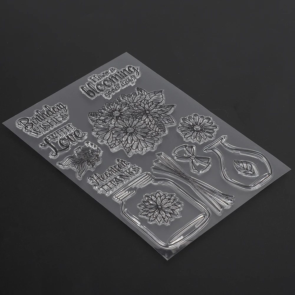 Transparent Rubber Stamp Flower Vase Seal With Cutting Die DIY for Scrapbook Craft Collections | Канцтовары для офиса и дома