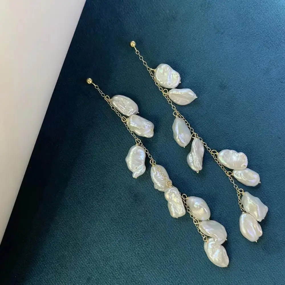 ECHSUN серьги из натурального пресноводного жемчуга 14K покрытые золотом ювелирные