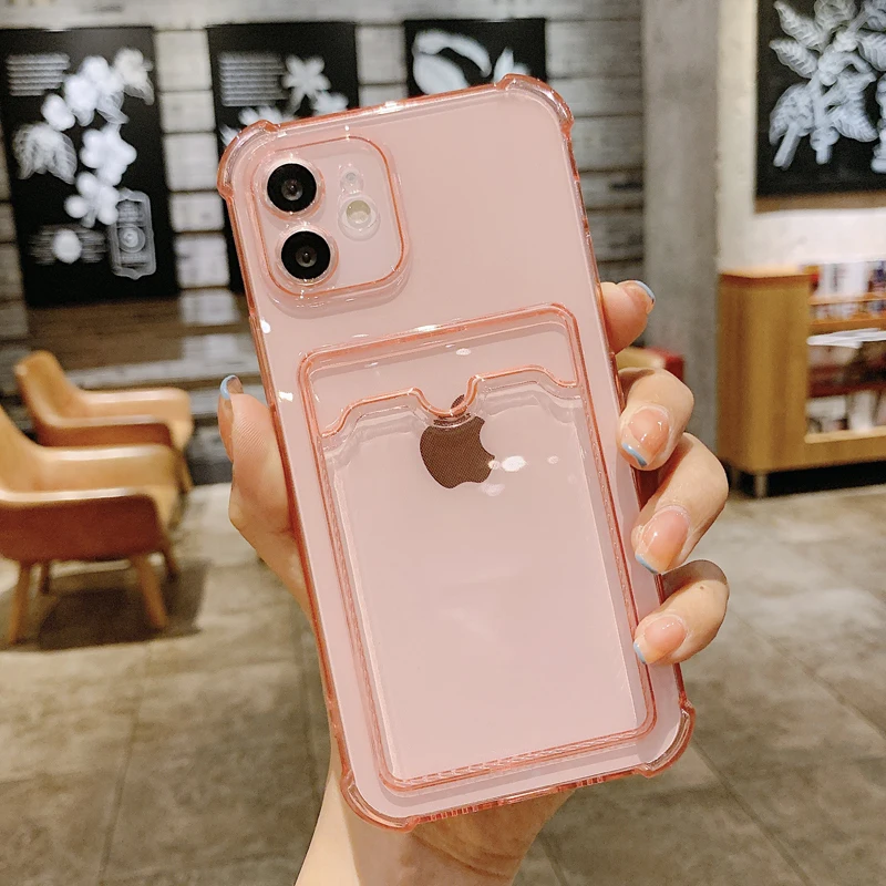 Прозрачный чехол для телефона с отделением карт iPhone 11 12 Pro Max XR XS X 7 8 Plus 12Mini