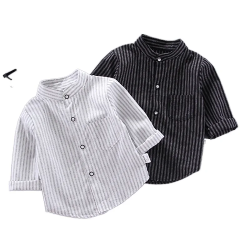 

Весенние тонкие рубашки для маленьких мальчиков, полосатые рубашки с длинным рукавом и принтом, детские топы, тройники