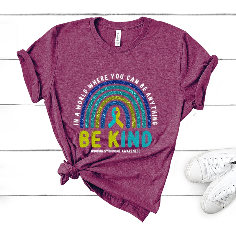 

Summer T Shirt Fashion Shirt Autism Awarenes Be Kind Rainbow Graphic T Shirt Women Tops Base O-neck Tee Shirt Funny Girls Tshirt