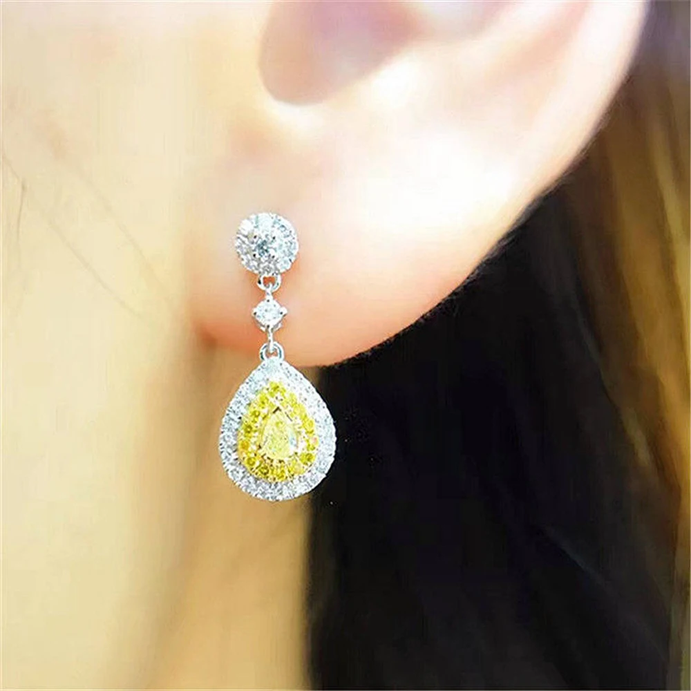 

VILAGE Trendy Big Water Drop Shape Dangle Earrings for Women Little Fresh Bright Yellow Cz Female Bulk Wedding Party Accessories