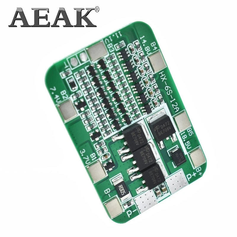 Защитная плата AEAK 6S 15A 24V PCB BMS для 6 упаковок 18650 литий ионный аккумулятор модуль