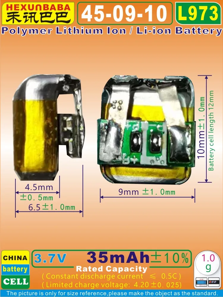 10pcs [L973] 3.7V 35mAh [450910] Polymer Li-Ion Battery For TWS Wireless Bluetooth Earphone Headphone | Электроника
